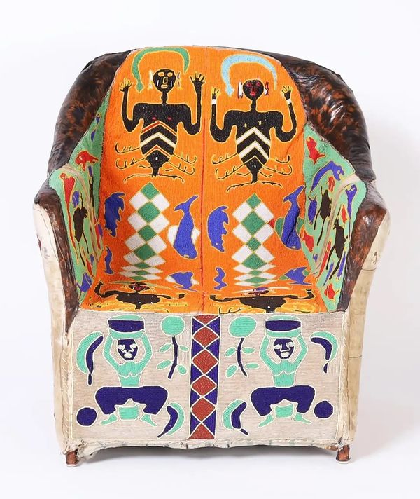 African Yoruba Folk Art Leather Chair