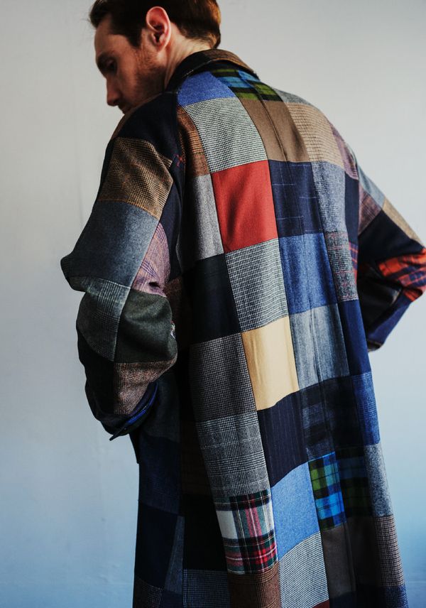 BEAMS Plus Multicolor Patchwork Balmacaan Coat
