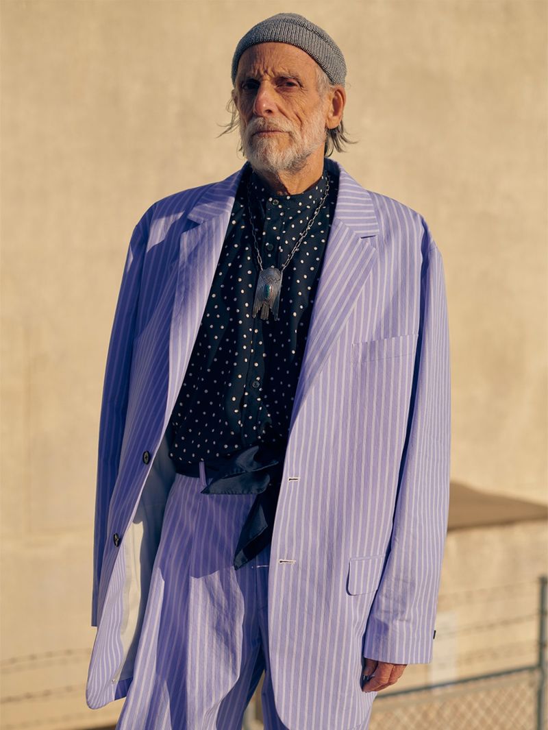 Single breasted suit in lilac chalk stripe twill